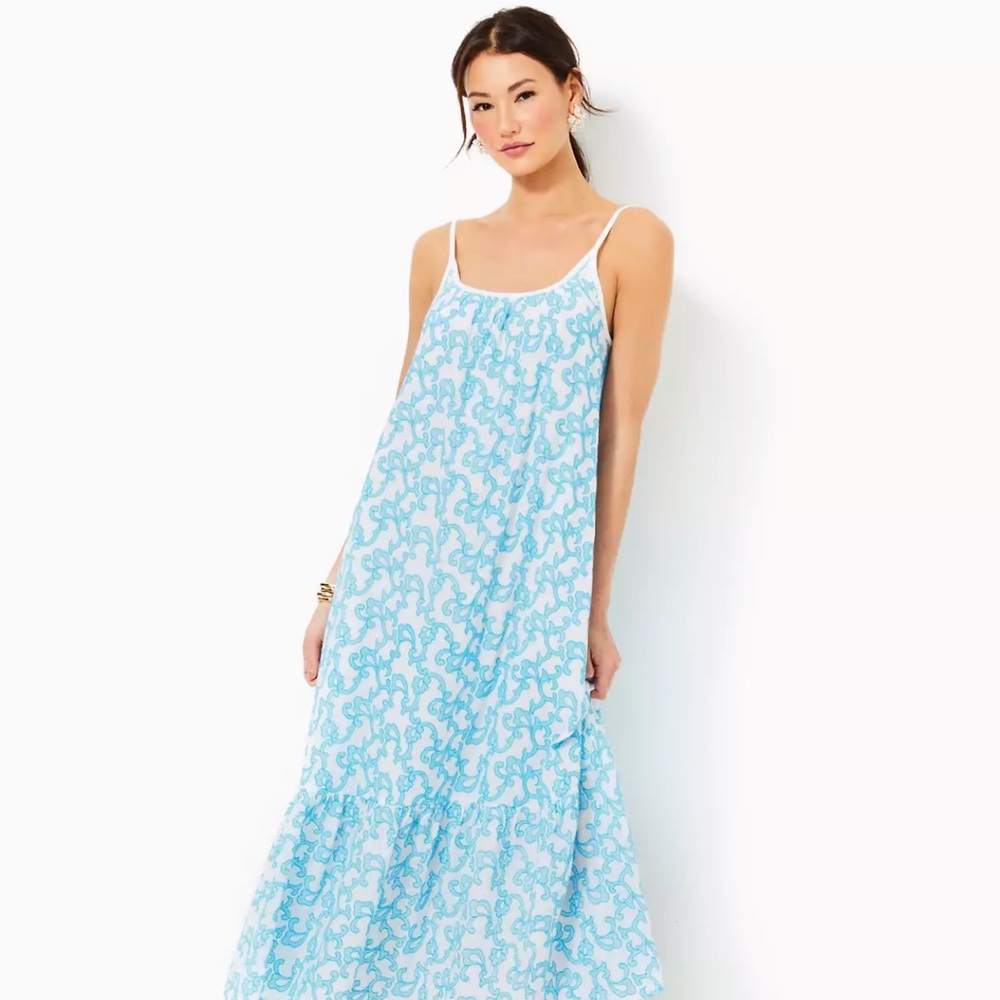 Lilly Pulitzer Amerie embroidered Blue and White Midi Dress